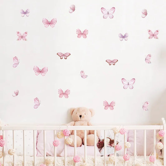 17pcs Watercolor Butterfly Wall Stickers for Girls Room Kids Bedroom Wall Decals Living Room Baby Nursery Room Decor Wallpaper